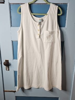 Tropical Escape White Sleeveless Terry Cloth Swim Coverup W/ Embroidered Pocket